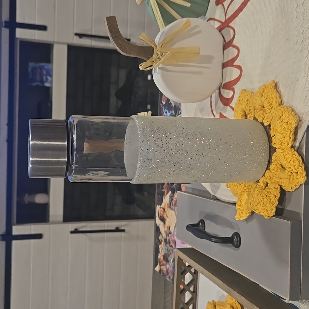 Glittery Glass Silver Water Bottle